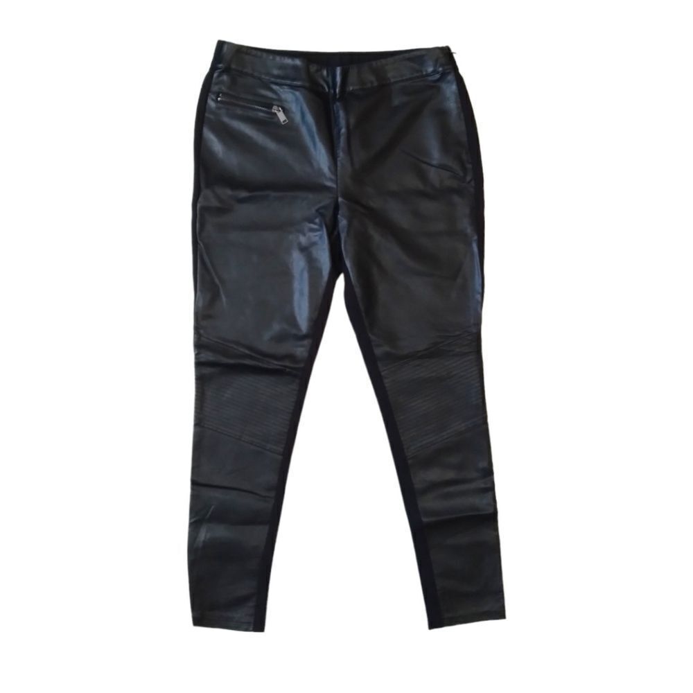 Highline Lord & Taylor Black Faux Leather Edgy Skinny Leg Pants  Women's Medium